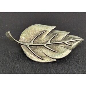 Vintage Metzke Brooch Silver Leaf Pewter Botanical Pin